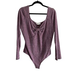 Heatherly Stitch Fix Women 2X Purple Knit Mable Front Detail Bodysuit NWT